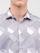 Men's White Casual Printed Full Sleeves Shirt