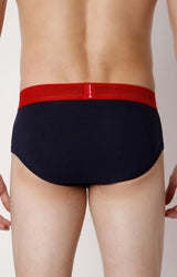 Men's Navy Red Mid-Rise Solid Brief