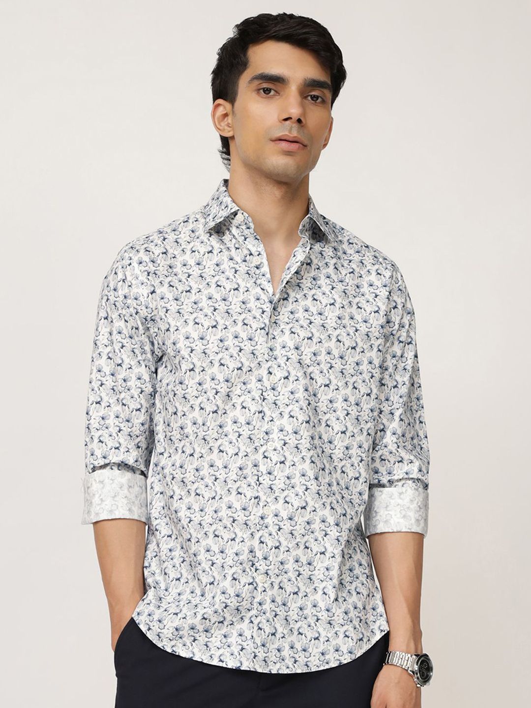 Men's Blue Casual Regular Fit Printed Full Sleeves Shirt