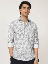 Men's Blue Casual Regular Fit Printed Full Sleeves Shirt