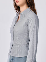 Women's Grey Cropped Fitted Shirt