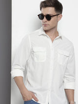 Men's White Casual Regular Fit Solid Full Sleeves Shirt