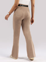 Women's Brown Solid Sports High Rise Pant - Tall