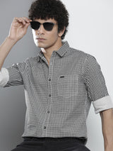 Men's Regular Fit Checkered Full Sleeves Cutaway Collar Casual Shirt