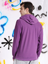 Men's Purple Casual Hood Neck Self-Design Full Sleeves Hoodie