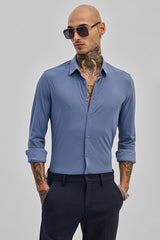 Men's Blue Casual Slim Fit Solid Full Sleeves Shirt