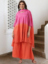 Women's Orange Cotton 3 Pieces Kurta Set