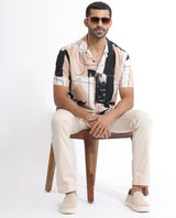 Men's Beige Casual Regular Fit Printed Half Sleeves Shirt