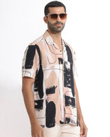Men's Beige Casual Regular Fit Printed Half Sleeves Shirt