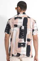 Men's Beige Casual Regular Fit Printed Half Sleeves Shirt