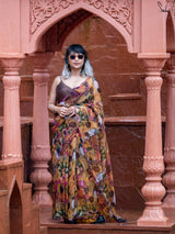 Women's Yellow Organza Silk Saree