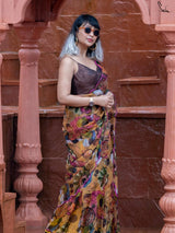 Women's Yellow Organza Silk Saree