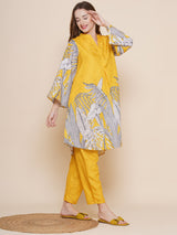 Women's Yellow Floral Printed Regular Kurta with Palazzo