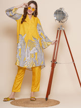Women's Yellow Floral Printed Regular Kurta with Palazzo