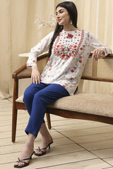 Women's White Festive Three Quarter Sleeves Kurti