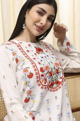 Women's White Festive Three Quarter Sleeves Kurti