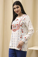 Women's White Festive Three Quarter Sleeves Kurti