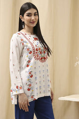 Women's White Festive Three Quarter Sleeves Kurti