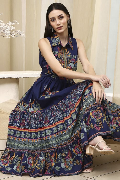Women's Blue Festive Sleeveless Dress