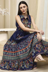 Women's Blue Festive Sleeveless Dress