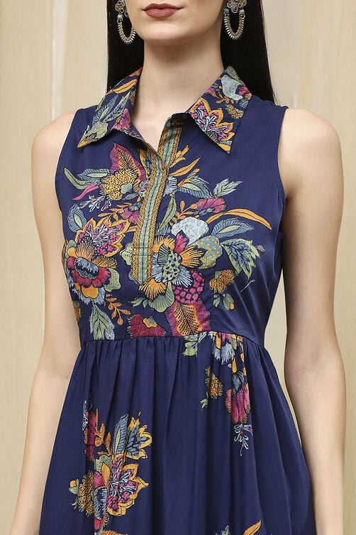 Women's Blue Festive Sleeveless Dress