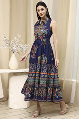 Women's Blue Festive Sleeveless Dress