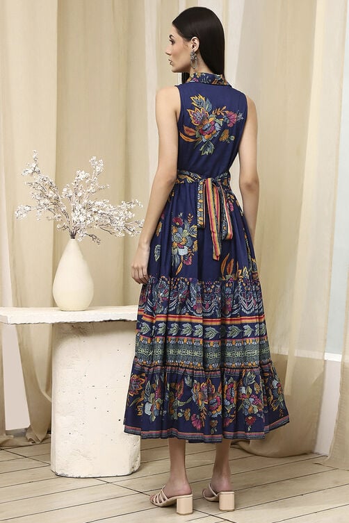 Women's Blue Festive Sleeveless Dress