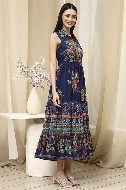 Women's Blue Festive Sleeveless Dress