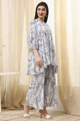 Women's White Festive Three Quarter Sleeves Co-ords Set