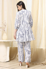 Women's White Festive Three Quarter Sleeves Co-ords Set