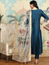 Women's Navy Blue Kurta Set with Duppatta