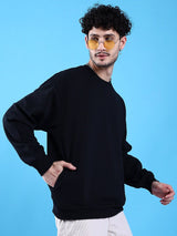 Men's Black Casual Round Neck Solid Full Sleeves Sweatshirt