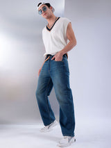 Men's Baggy Solid Mid Rise Jeans