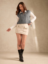 Women's Grey Chunky Cable Knit Sweater