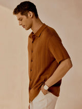 Men's Brown Casual Regular Fit Solid Half Sleeves Shirt