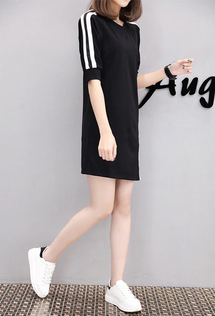 Women's Black Side Stripe Tshirt Dress