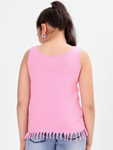 Girls Pink Casual Printed Regular Fit Sleeveless Tshirt