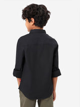Boys Black Casual Solid Regular Fit Full Sleeves Shirt