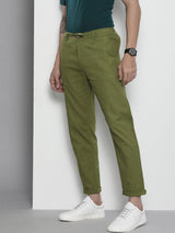 Men's Slim Fit Solid Mid Rise Elasticated Linen Trousers