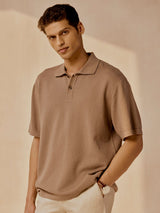 Men's Brown Casual Relaxed Fit Printed Half Sleeves Polo Tshirt