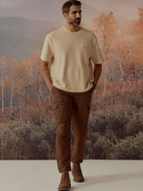 Men's Beige Casual Relaxed Fit Solid Half Sleeves Tshirt