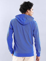 Men's Blue Casual Hood Neck Self-Design Full Sleeves Hoodie