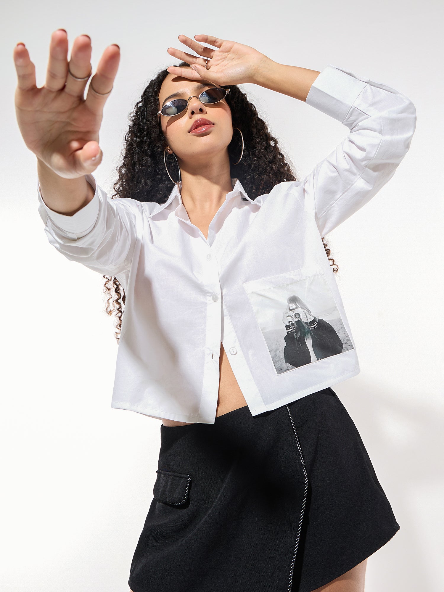 Women's White Casual Graphic Full Sleeves Shirt