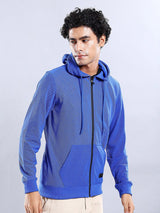 Men's Blue Casual Hood Neck Self-Design Full Sleeves Hoodie