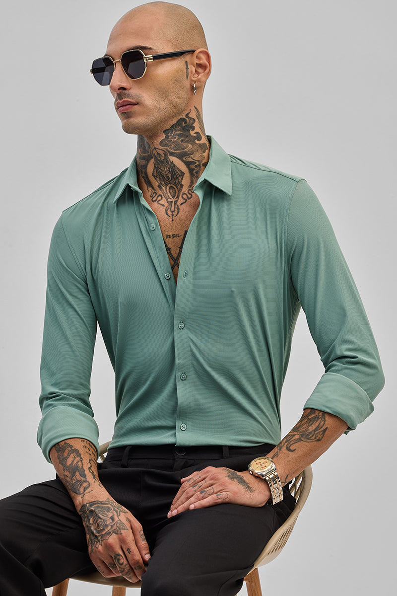 Men's Green Casual Slim Fit Solid Full Sleeves Shirt