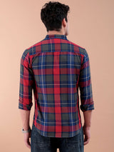 Men's Regular Fit Checkered Full Sleeves Cutaway Collar Casual Shirt