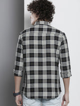 Men's Regular Fit Checkered Full Sleeves Cutaway Collar Casual Shirt