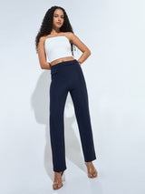 Women's Navy Blue Casual Slim Fit Trouser
