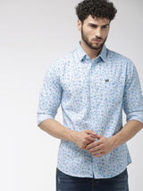 Men's Slim Fit Abstract Printed Full Sleeves Spread Collar Casual Shirt