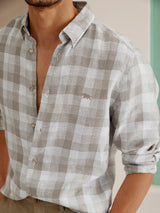 Men's Grey Casual Regular Fit Checkered Full Sleeves Shirt